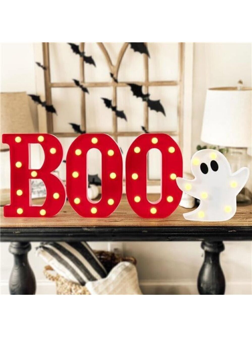 Halloween Decorations Indoor - 4 LED Light Up Letters Boo and Ghost Marquee Sign - Picture 4 of 7